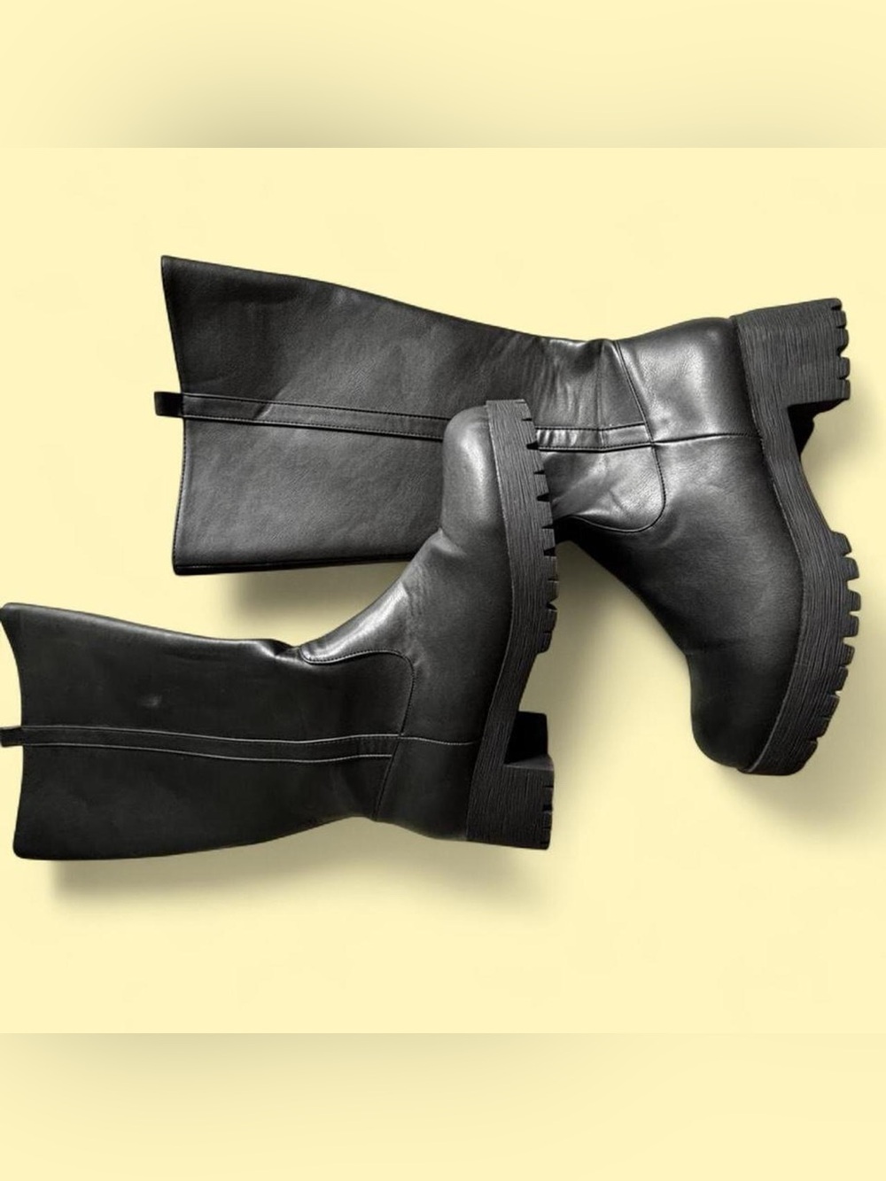 black faux leather knee-high platform boots, size 41 (US 9.5)
Would also trade!